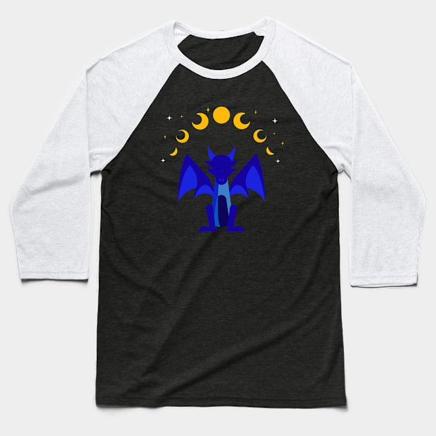 Blue dragon under the moon and stars. Baseball T-Shirt by DQOW